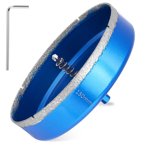 Flintronic Diamantbohrer, 150mm Diamant Lochsäge, mit Zentrierbohrer, Glasbohrer mit diamant Beschichtung Kohlenstoffstahl, Bohrkron Fliesenbohrer, für Glas Fliese/keramisches/Marmor/Kalkstein(Blau) von flintronic