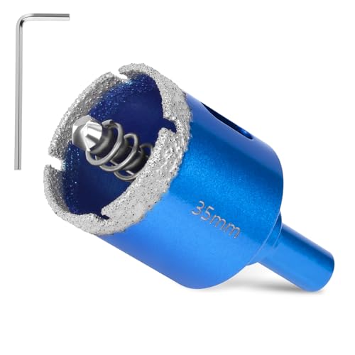 Flintronic Diamantbohrer, 35mm Diamant Lochsäge, mit Zentrierbohrer, Glasbohrer mit diamant Beschichtung Kohlenstoffstahl, Bohrkron Fliesenbohrer, für Glas Fliese/keramisches/Marmor/Kalkstein(Blau) von flintronic