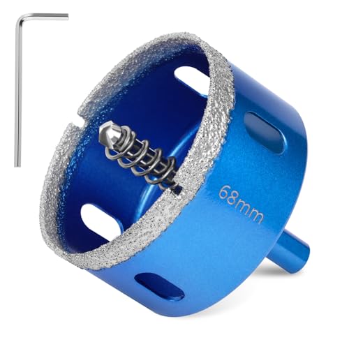 Flintronic Diamantbohrer, 68mm Diamant Lochsäge, mit Zentrierbohrer, Glasbohrer mit diamant Beschichtung Kohlenstoffstahl, Bohrkron Fliesenbohrer, für Glas Fliese/keramisches/Marmor/Kalkstein(Blau) von flintronic