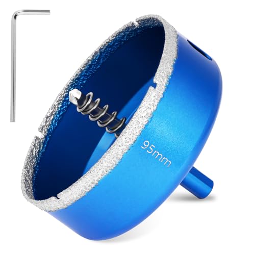 Flintronic Diamantbohrer, 95mm Diamant Lochsäge, mit Zentrierbohrer, Glasbohrer mit diamant Beschichtung Kohlenstoffstahl, Bohrkron Fliesenbohrer, für Glas Fliese/keramisches/Marmor/Kalkstein(Blau) von flintronic
