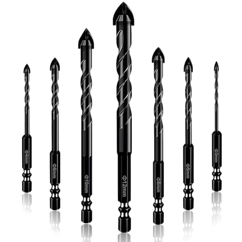 Flintronic Fliesenbohrer Set 7-teilig, Glasbohrer Steinbohrer Professionell mit Sechskantschaft, Universalbohrer für Fliesen, Keramik, Glas, Kunststoff, Holz, Harte Materialien, Diameter 3mm-12mm von flintronic