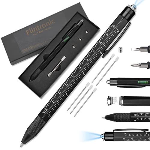 Flintronic Multifunktions Kugelschreiber, 8 in 1 Taktischer Stift mit LED, Multi-Tool Stylus Pen für Herren Vatertag Geschenk, Weihnachts, Werkzeug Stift geschenke Kugelschreiber für Männer, Opa, Papa von flintronic