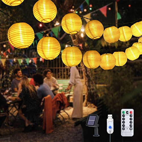 flintronic Solar LED Lampion Lichterkette, 50 LED 10M Außen Lichterkette Laterne, Warmweiß Wasserdichte LED mit Fernbedienung für Party, Weihnachten, Garten, Balkon,Terrasse von flintronic