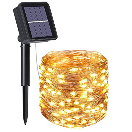 flintronic Solar Lichterkette,12M 120 LEDs Solar Lichterkette Aussen, IP64 Wasserdicht, 8 Modi Lichterkette Außen für Garten, Bäume, Terrasse, Weihnachten, Hochzeiten, Partys - Warmweiß von flintronic