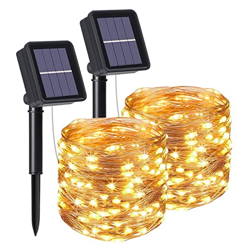 flintronic Solar Lichterketten, 2 Stücke 12M 120 LED Solar Lichterkette Aussen IP64 Wasserdicht, 8 Modi Lichterkettfe Außen für Garten, Bäume, Terrasse, Weihnachten, Hochzeiten, Partys - Warmweiß von flintronic