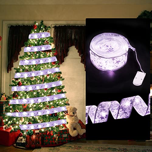 flintronic Weihnachtsband Lichter, 2M 20 LED Glänzende Band Lichterkette, Batteriebetriebene Schleife Weihnachtsbaum Band, für DIY Weihnachtsdekoration, für Hochzeit, Urlaubsdeko, Geschenkpapier von flintronic