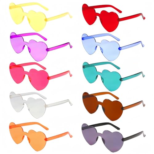 flintronic 10 Paar Hippie Herzförmige Brille, Transparente Candy Color Sonnenbrille für Geburtstagsfeier, Halloween, LNeuheit Party ustige Partybrillen für Erwachsene, Jungen und Mädchen von flintronic
