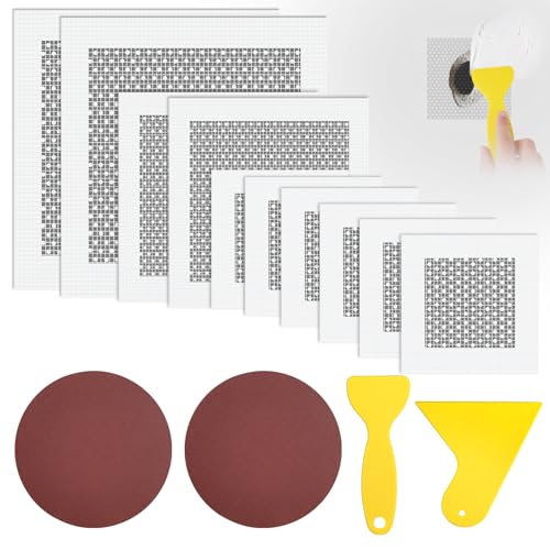 flintronic 14PCS Wandreparatur Patch Selbstklebendes, 2/4/6 Zoll Selbstklebendes Gipsplatten-Reparaturset zum Schnellen Reparieren Beschädigter Wände und Decken (Mit Messer * 2 + Schleifpapier * 2） von flintronic