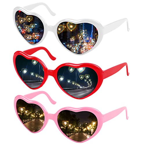 flintronic 3 Stücke Herze Brille, 3D Herz Glasses Beugungs Brille, Sonnenbrille Partybrillen, Retro Stil Festivalbrillen Brille für Raves, Musikfestivals, Kostümpartys, Karneval von flintronic