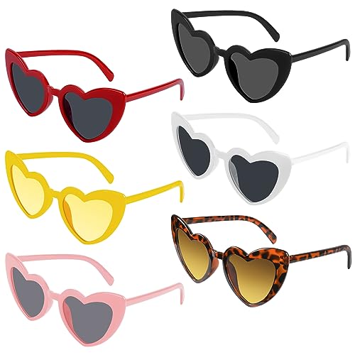 flintronic 6 Paar Hippie Herzförmige Brille, Transparente Candy Color Sonnenbrille für Geburtstagsfeier, Halloween, LNeuheit Party ustige Partybrillen für Erwachsene, Jungen und Mädchen von flintronic