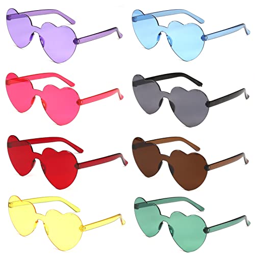 flintronic 8 Paar Hippie Herzförmige Brille, Transparente Candy Color Sonnenbrille für Geburtstagsfeier, Halloween, LNeuheit Party ustige Partybrillen für Erwachsene, Jungen und Mädchen von flintronic