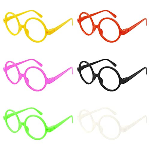 flintronic Spielzeugbrille, Retro Runde Brillen, Zauberer Brille Gläser mit Rundem Rahmen, Brillenrahmen ohne Linsen, für Erwachsene und Kinder, für Karneval, Mottoparty, Verkleidung, Accessoire-6PC von flintronic