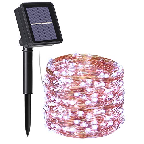 flintronic Solar Lichterkette Aussen, 12M 120 LED Solar Lichterket IP64 Wasserdicht, 8 Modi Lichterket Außen für Gartefn, Bäume, Terrasse, Weihnachten, Hochzeiten, Partys, Kaltesweiß von flintronic