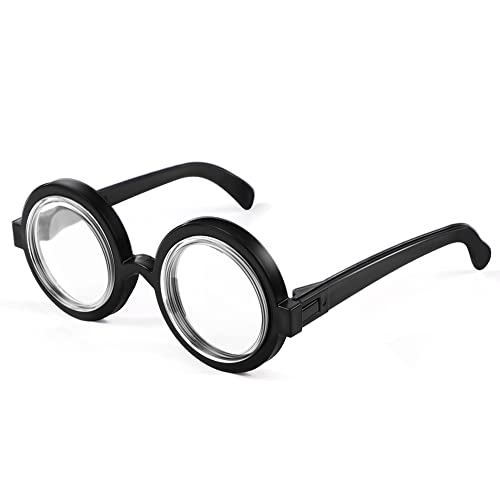 flintronic Spielzeugbrille, Brille Nerd, Runde Brillen mit Klaren Gläsern, Anziehbrille für Erwachsene und Kinder, für Karneval, Fasching, Mottoparty, Verkleidung, Accessoire, Schwarz von flintronic