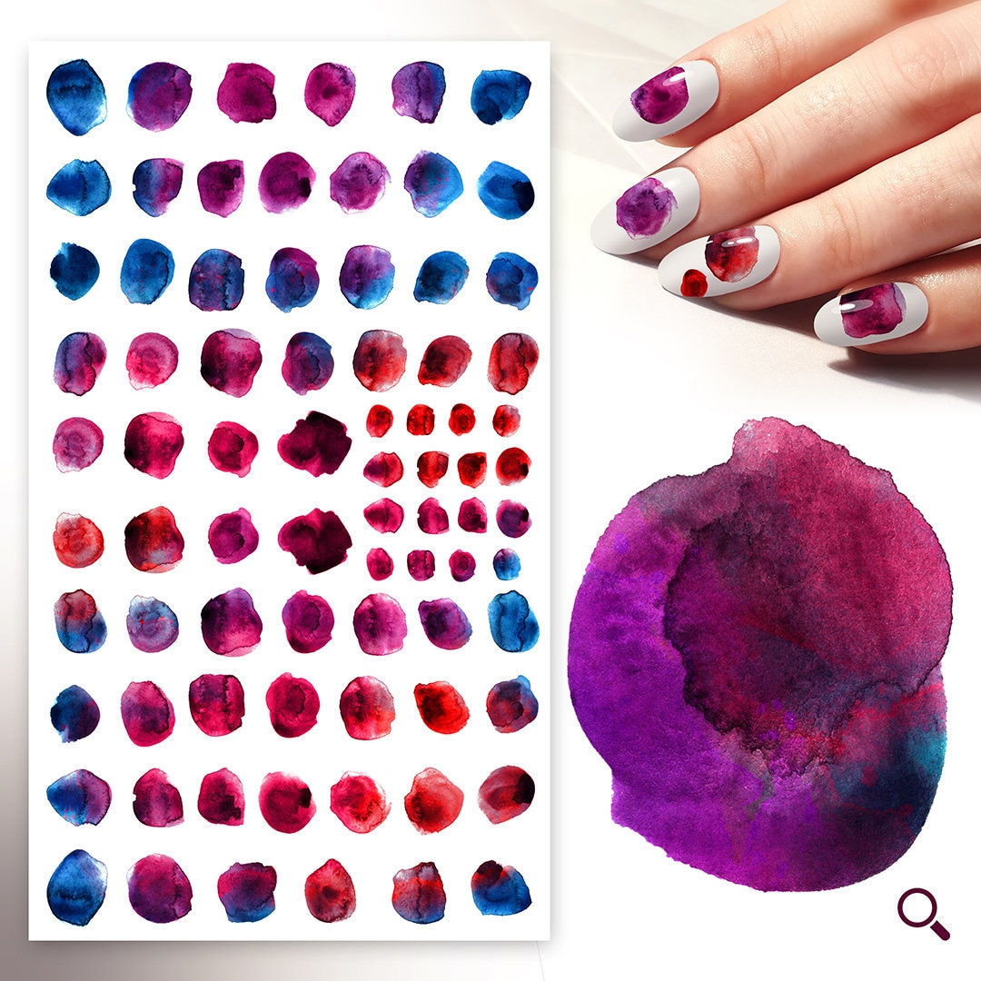 Nagel Aufkleber | 5 Blatt Aquarell Patches Dark Blues & Reds Purples Flonz 101-223 von flonz