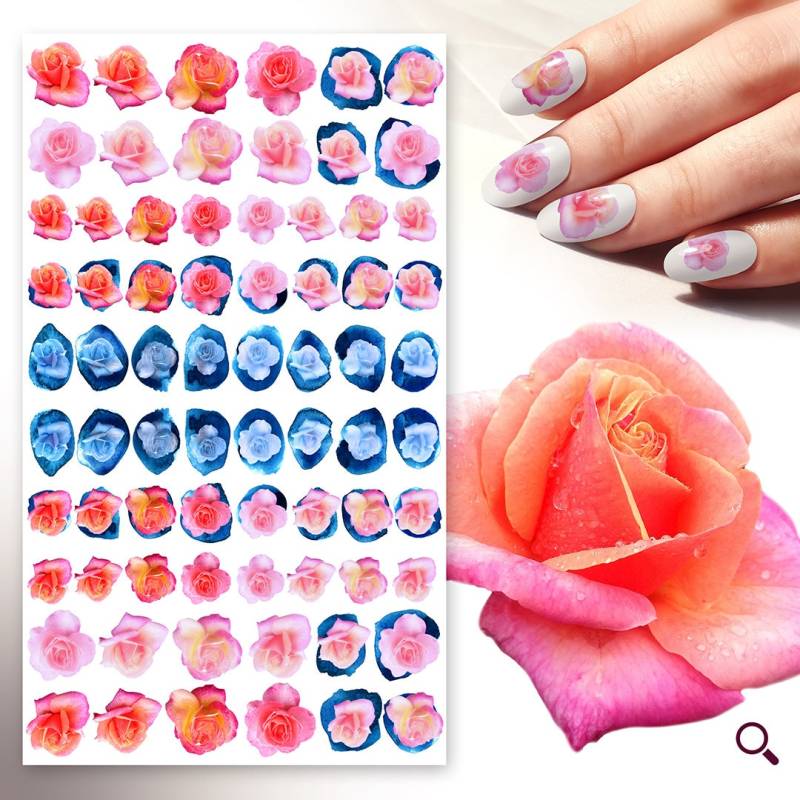 Nagel Aufkleber | 5 Blatt Blaue Und Rosa Rosen Hübsche Blumen Flonz 101-222 von flonz