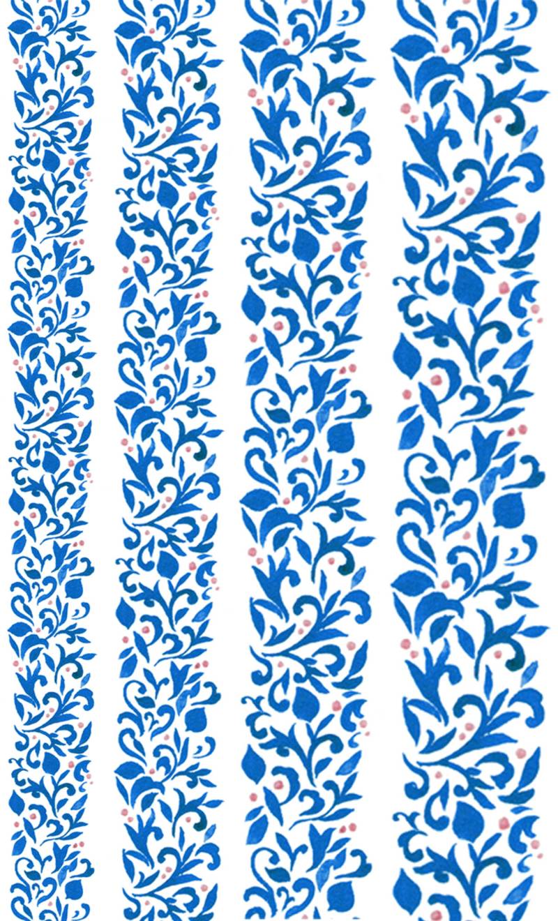 Nagel Aufkleber | 5 Blatt Brilliant Blue Vines & Leaves With Tiny Pink Flowers Flonz 102-314 von flonz