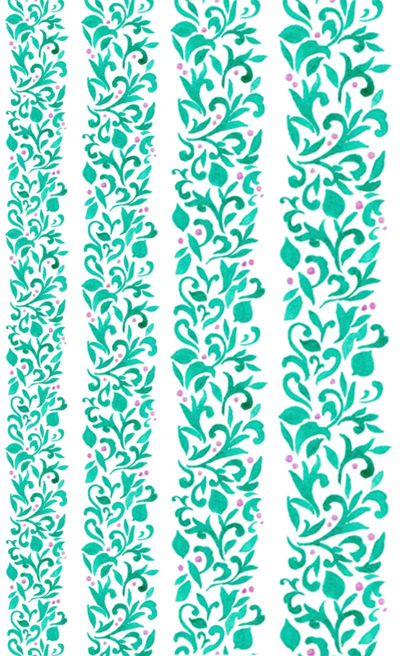 Nagel Aufkleber | 5 Blatt Fancy Bright Green Vines & Leaves With Tiny Pink Flowers Flonz 102-313 von flonz