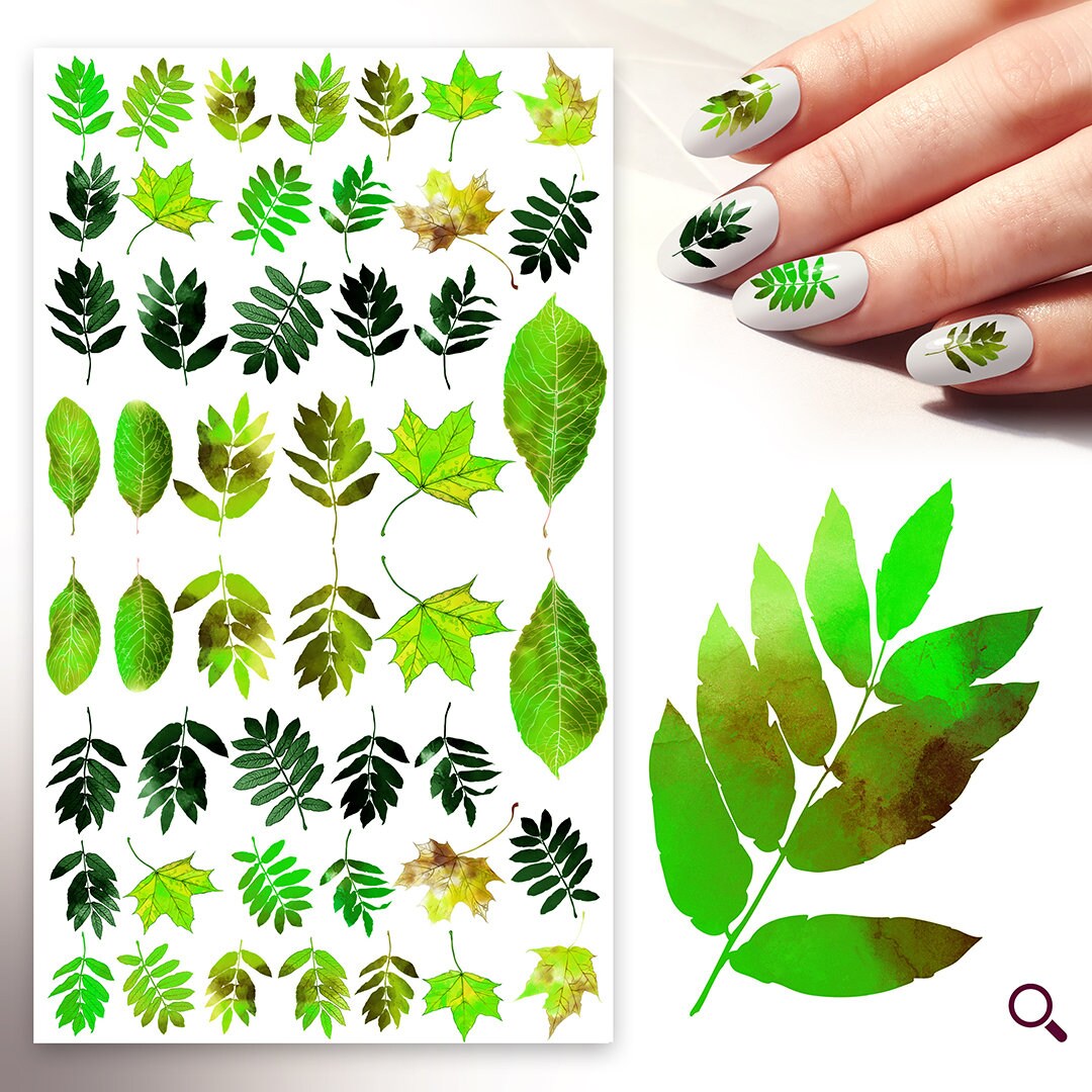Nagel Aufkleber | 5 Blatt Grüne Blätter Und Sommer/Frühling Farbpalette Flonz 101-221 von flonz