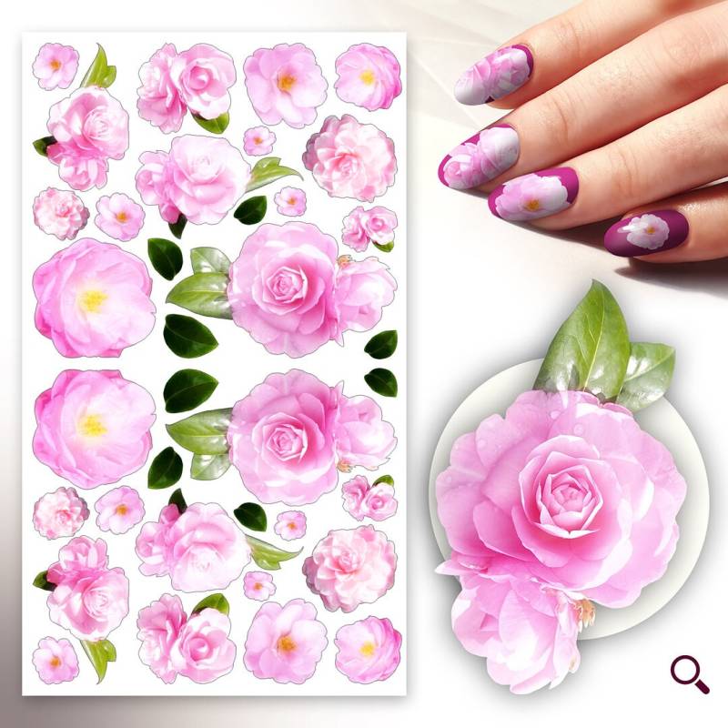 Nagel Aufkleber | 5 Blatt Hübsche Rosa Blumen Und Rosen Weich Baby Pink Flonz 101-225 von flonz