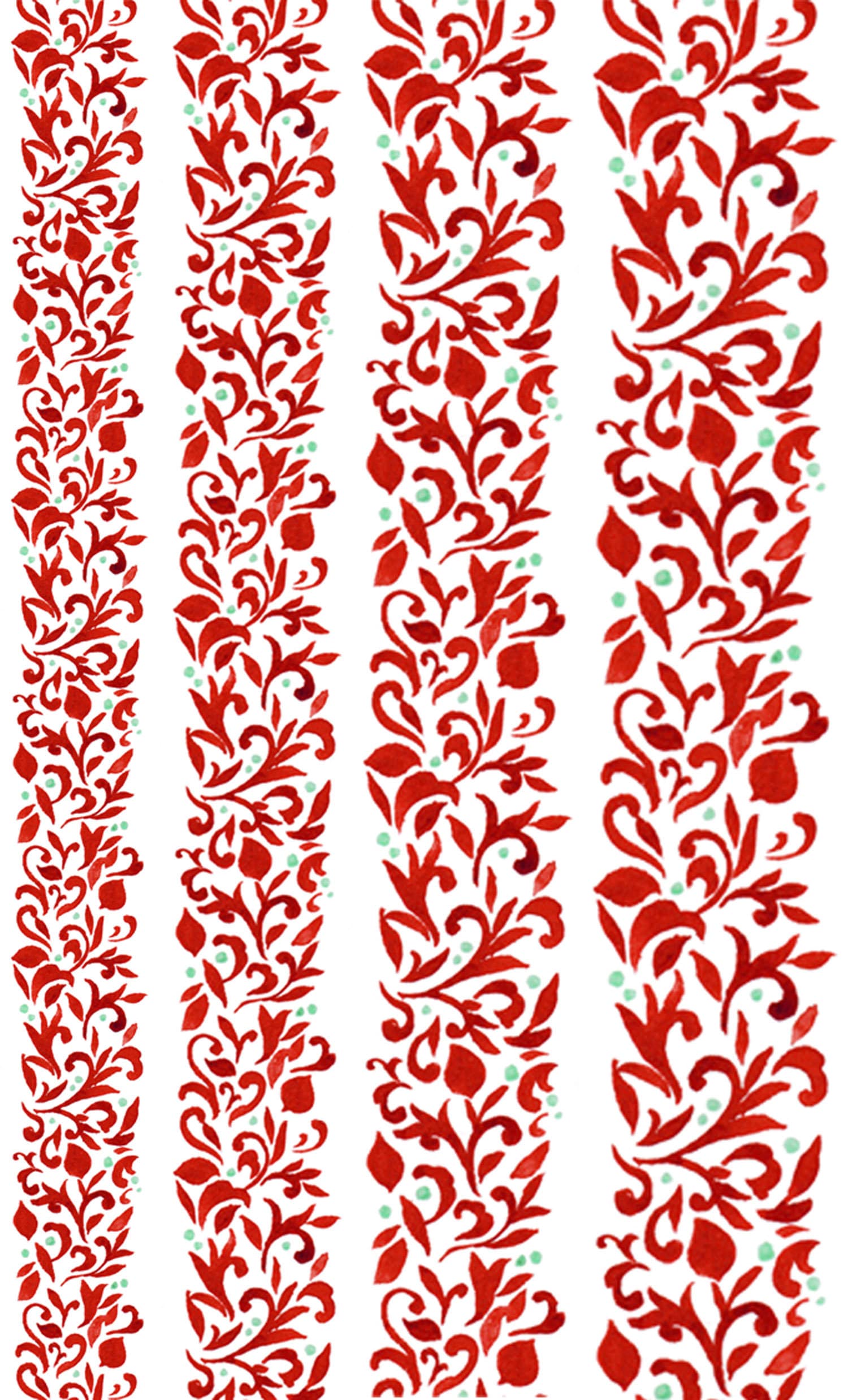 Nagel Aufkleber | 5 Blatt Knallrote Blätter Und Ranken Grüne Winzige Punkte Flonz 102-316 von flonz