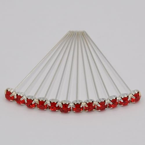 Luxuriöse 4 cm Diamant-klare Diamant-Anstecknadeln, Hochzeitsblumen: 4 cm glitzernde Diamant-Blumennadeln, verleiht Ihrem Handwerk und Ihrer Hochzeit Eleganz (Rot, 4 mm x 12) von floral supplies