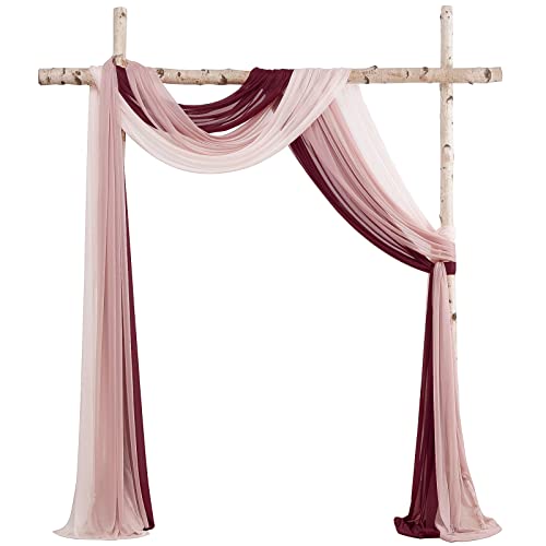 Floroom Drapierstoff für Hochzeitsbögen, 3 Paneele, 6 m, Chiffon-Stoff, Drapiervorhänge, Hochzeitszeremonie, Empfang, Girlande, Dekorationen (Burgundy + Altrosa + Blush) von floroom