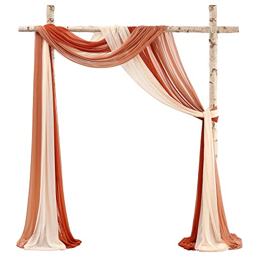 Floroom Drapierstoff für Hochzeitsbögen, 3 Paneele, 6 m, Chiffon-Stoff, Drapiervorhänge, Hochzeitszeremonie, Empfang, Girlande, Dekorationen (Terrakotta + Korallenpfirsich + Pfirsich) von floroom