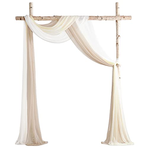 Floroom Hochzeitsbogen-Drapierstoff, 3 Paneele, 6,8 m, Chiffon-Stoff, Vorhänge, Draperie, Hochzeit, Zeremonie, Empfang, Girlande, Dekoration (hautfarben, cremefarben, weiß) von floroom