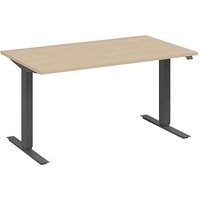 fm Move höhenverstellbarer Schreibtisch ahorn, anthrazit metallic rechteckig T-Fuß-Gestell grau 180,0 x 80,0 cm von fm