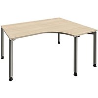 fm Sidney höhenverstellbarer Schreibtisch akazie Bogenform, 4-Fuß-Gestell Rundrohr silber 160,0 x 80,0 cm von fm