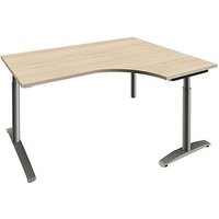 fm Sidney höhenverstellbarer Schreibtisch akazie Bogenform, C-Fuß-Gestell Rundrohr silber 160,0 x 80,0 cm von fm