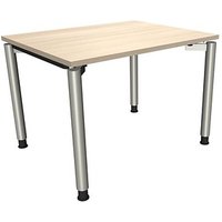 fm Sidney höhenverstellbarer Schreibtisch akazie rechteckig, 4-Fuß-Gestell Rundrohr silber 100,0 x 80,0 cm von fm