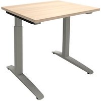 fm Sidney höhenverstellbarer Schreibtisch akazie rechteckig, C-Fuß-Gestell Quadratrohr silber 80,0 x 80,0 cm von fm