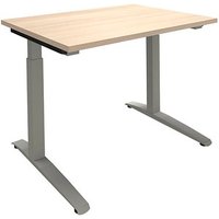 fm Sidney höhenverstellbarer Schreibtisch akazie rechteckig, C-Fuß-Gestell Quadratrohr silber 100,0 x 80,0 cm von fm