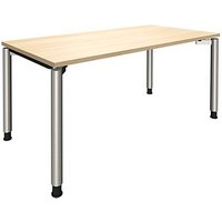 fm Sidney höhenverstellbarer Schreibtisch königsahorn rechteckig, 4-Fuß-Gestell Rundrohr silber 160,0 x 80,0 cm von fm