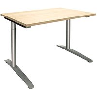 fm Sidney höhenverstellbarer Schreibtisch königsahorn rechteckig, C-Fuß-Gestell Rundrohr silber 120,0 x 80,0 cm von fm
