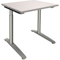 fm Sidney höhenverstellbarer Schreibtisch lichtgrau rechteckig, C-Fuß-Gestell Rundrohr silber 100,0 x 80,0 cm von fm