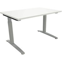 fm Sidney höhenverstellbarer Schreibtisch weiß rechteckig, C-Fuß-Gestell Quadratrohr silber 120,0 x 80,0 cm von fm