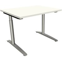 fm Sidney höhenverstellbarer Schreibtisch weiß rechteckig, C-Fuß-Gestell Rundrohr silber 100,0 x 80,0 cm von fm