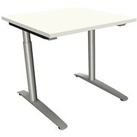 fm Sidney höhenverstellbarer Schreibtisch weiß rechteckig, C-Fuß-Gestell Rundrohr silber 80,0 x 80,0 cm von fm