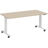 fm Topspin elektrisch höhenverstellbarer Schreibtisch ahorn, verkehrsweiß rechteckig, T-Fuß-Gestell mit Rollen weiß 160,0 x 70,0 cm von fm