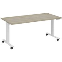 fm Topspin elektrisch höhenverstellbarer Schreibtisch eiche, verkehrsweiß rechteckig, T-Fuß-Gestell mit Rollen weiß 160,0 x 80,0 cm von fm