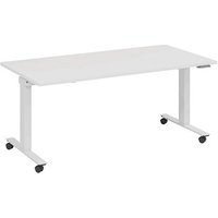 fm Slimfit elektrisch höhenverstellbarer Schreibtisch weiß, verkehrsweiß rechteckig, T-Fuß-Gestell mit Rollen weiß 140,0 x 70,0 cm von fm