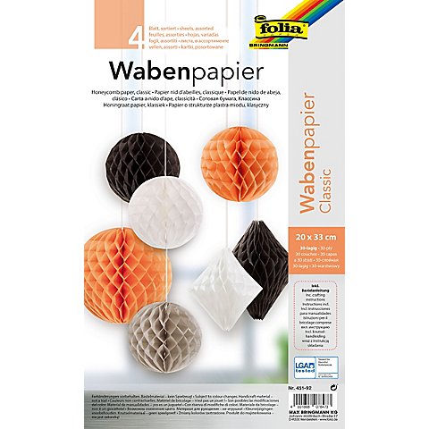 Wabenpapier "Klassisch", 20 x 33 cm, 4 Blatt von folia (Bringmann)