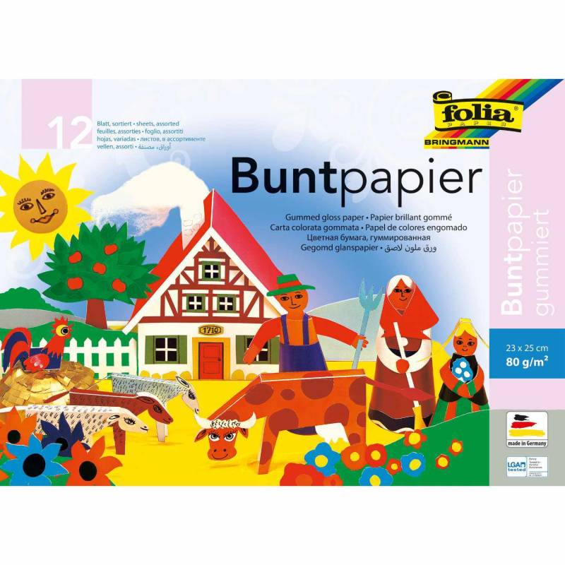 Buntpapier-Heft gummiert, 23x25cm 12 Blatt Buntpapier-Heft gummiert, 23x25cm 12 Blatt von folia
