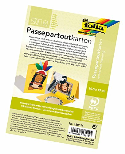 folia 130514 - Passepartouts mit rechteckiger Stanzung, ca. 10,5 x 15 cm, 5 Karten (220 g/qm) und Kuverts, bananengelb - ideal für Einladungen, Glückwunsch- oder Grußkarten von folia
