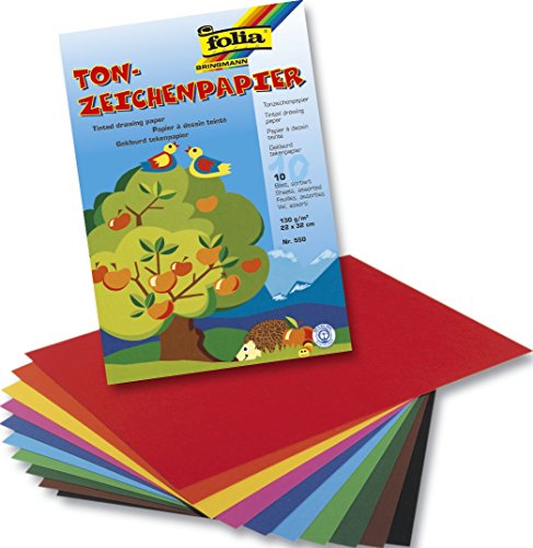 Folia 550 Buntpapier, Tonpapier und Wabenpapier in Mappen 10 Farben sortiert von folia