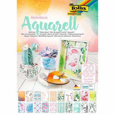Folia Bastelblock Aquarell Motivkarton - 24 x 34 cm 20 Blatt sortiert. von folia