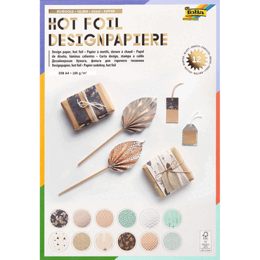 Folia Bastelblock Design Hot foil - 12 Blatt sortiert. von folia